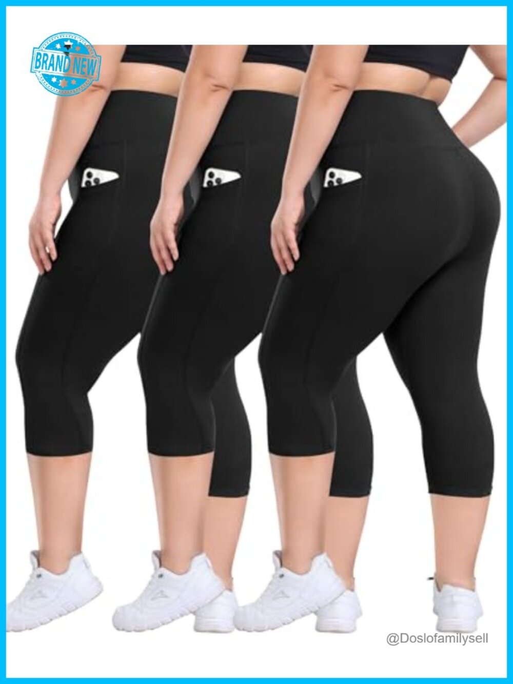 Plus Size High Waisted Leggings 3 Pack with Pockets Tummy Control Yoga Pants